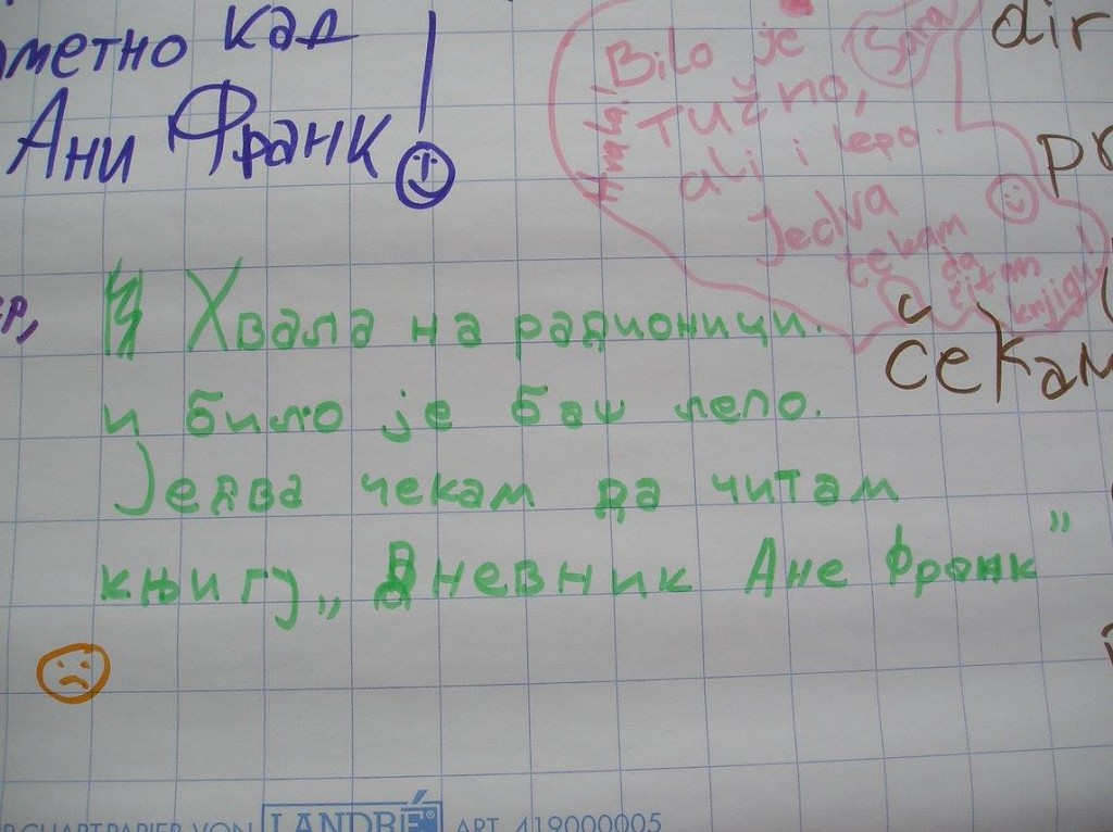 Poruke dece posle radionice u biblioteci OŠ Drinka Pavlović